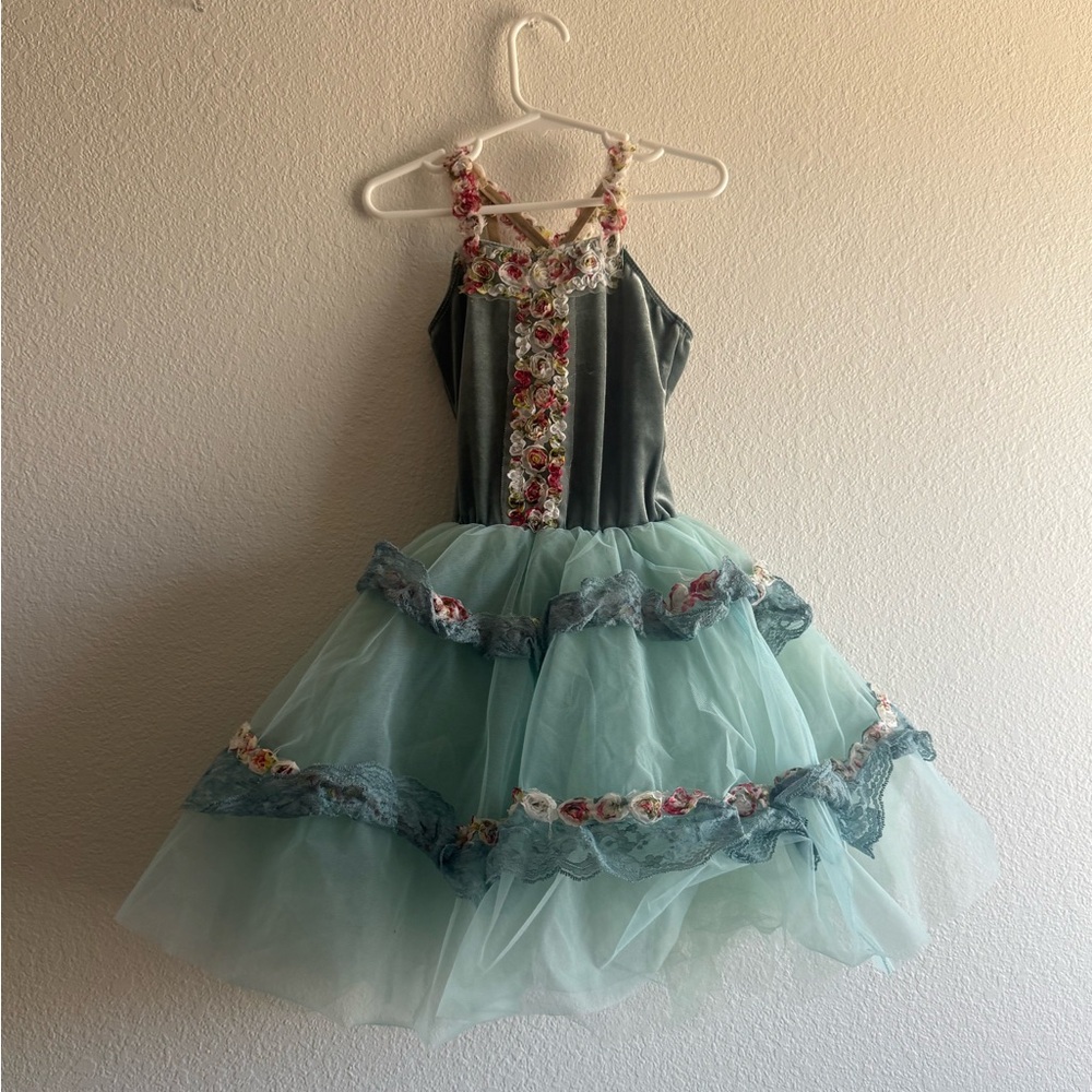 Revolution Green and Pink Dance Costume with Floral Accents
